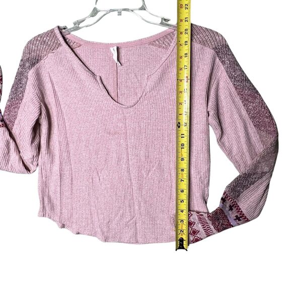 Daily Practice Shirt Womens XS Pink Waffle Knit Thermal Long Sleeve Split Neck - Picture 8 of 12